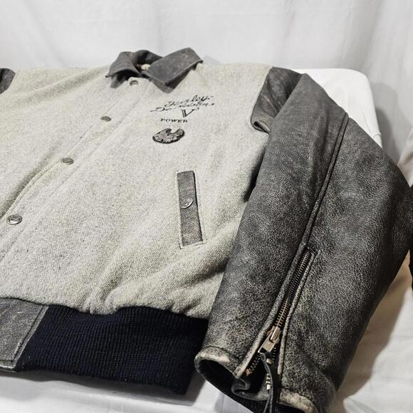 Harley Davidson Men Leather Jacket V Power Motorcycles Spell Out Logo Zip Coat L - Picture 9 of 15